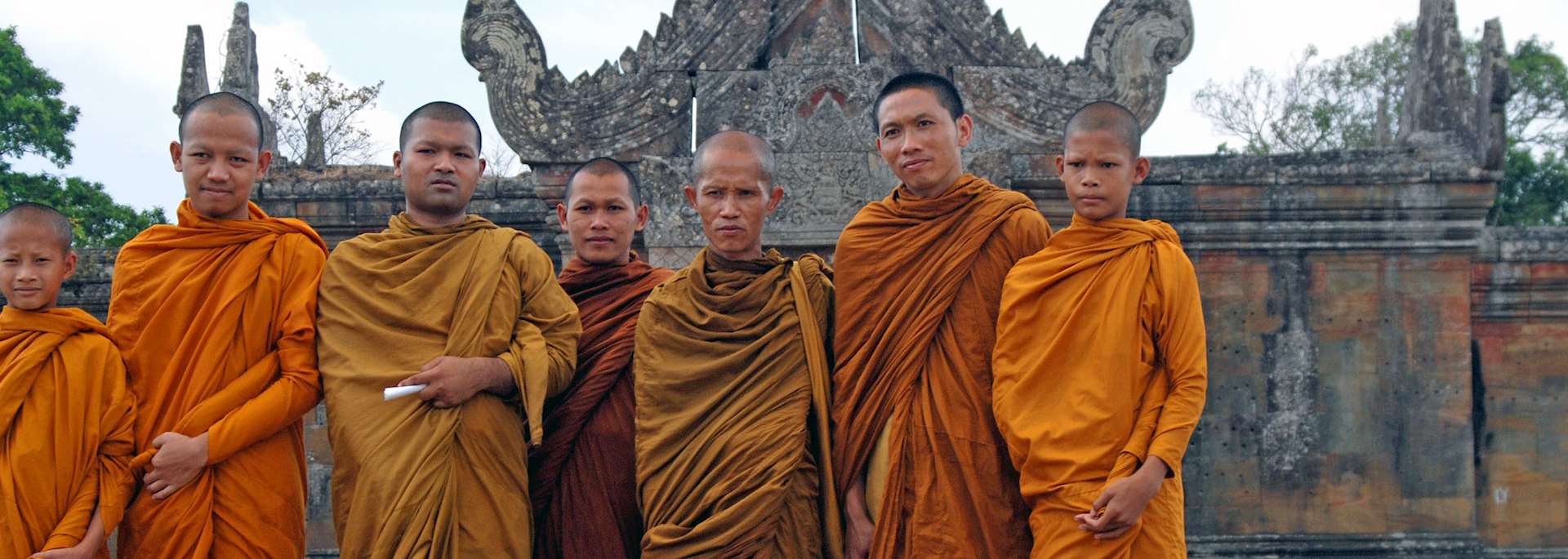Buddhist monks outside the central sanctuary at Preah Vihear