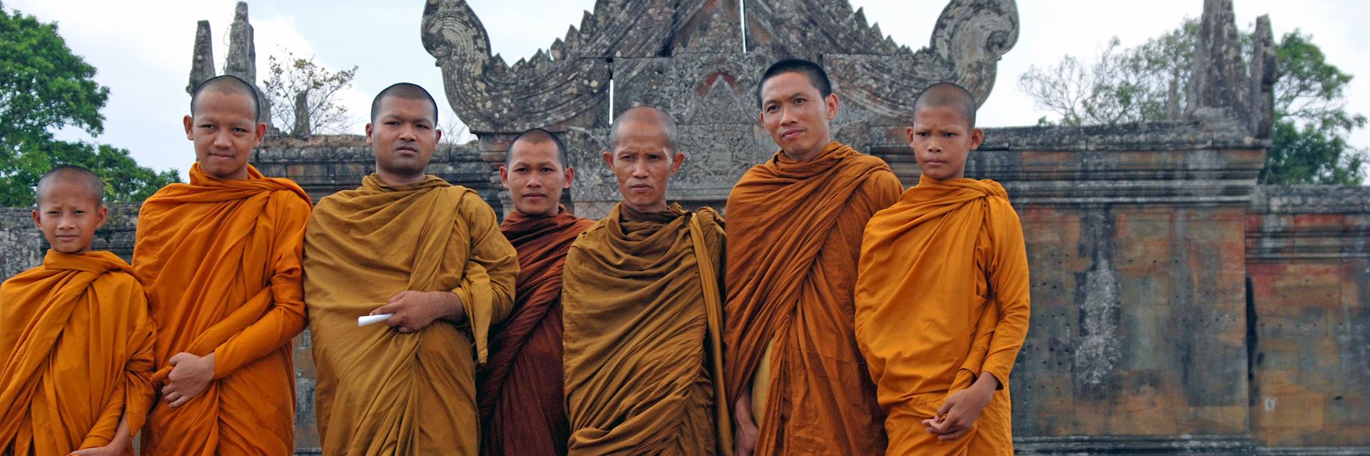 Buddhist monks outside the central sanctuary at Preah Vihear