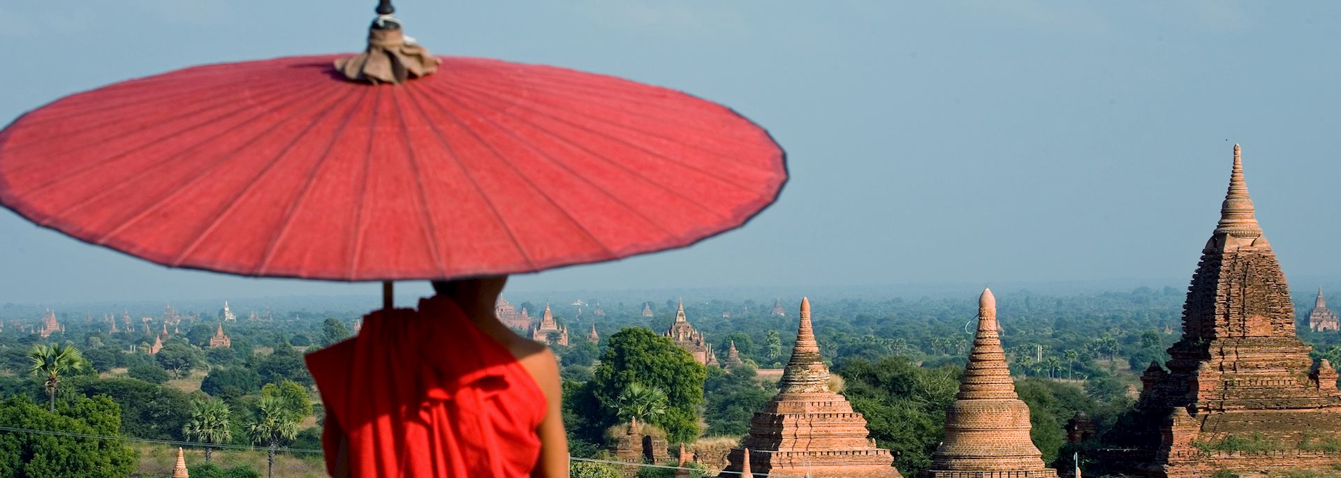 Monk looking out over Bagan's temples