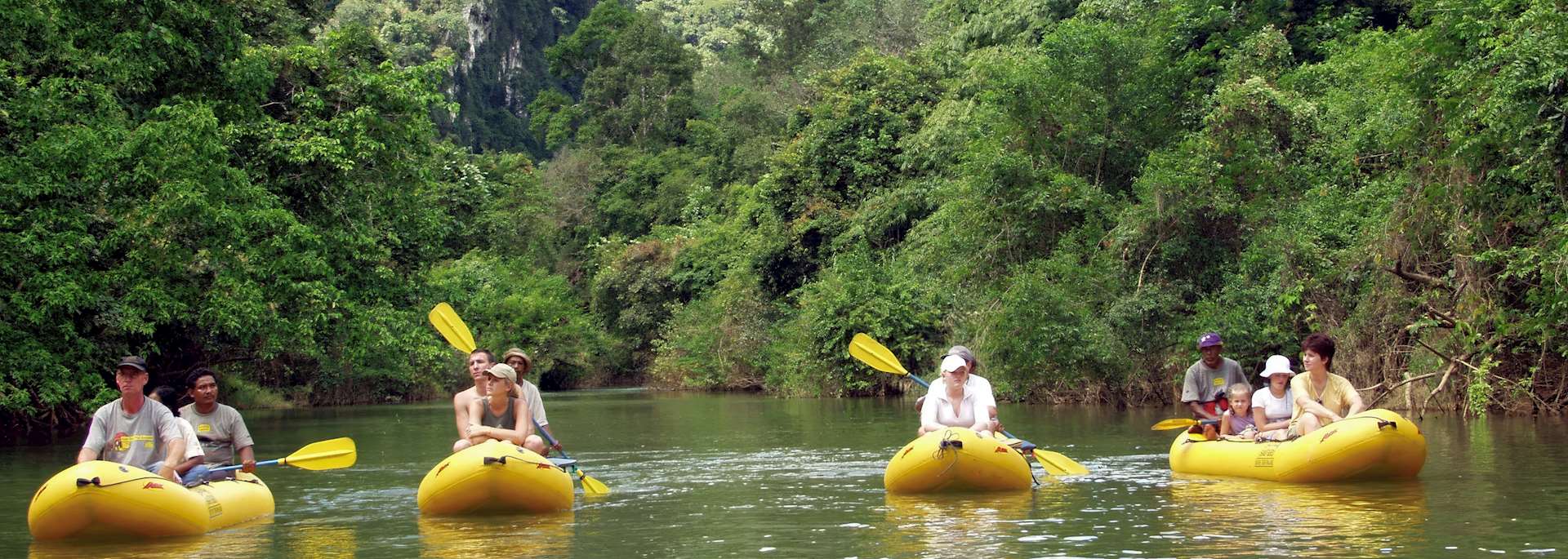 Family kayaking in Khao Sok National Park