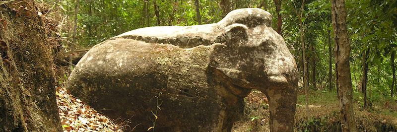 Ancient stone carving of an elephant, Phnom Kulen