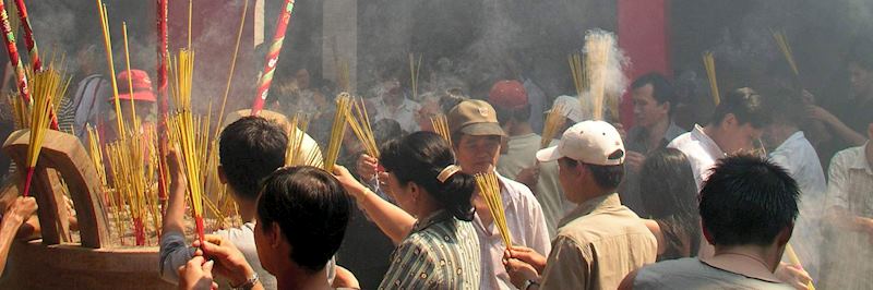 Incense fills the air in Cholon Market, Ho Chi Minh City