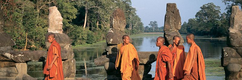 Monks making their way to the temples of Angkor