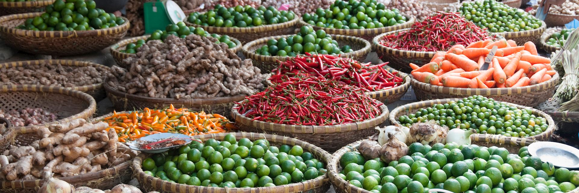 Fruit and vegetables for sale at a street market in Hanoi