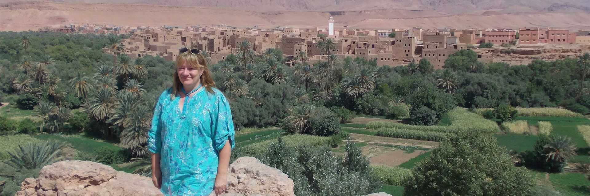 Brigitte visiting the ancient town of Ait Benhaddou, Morocco