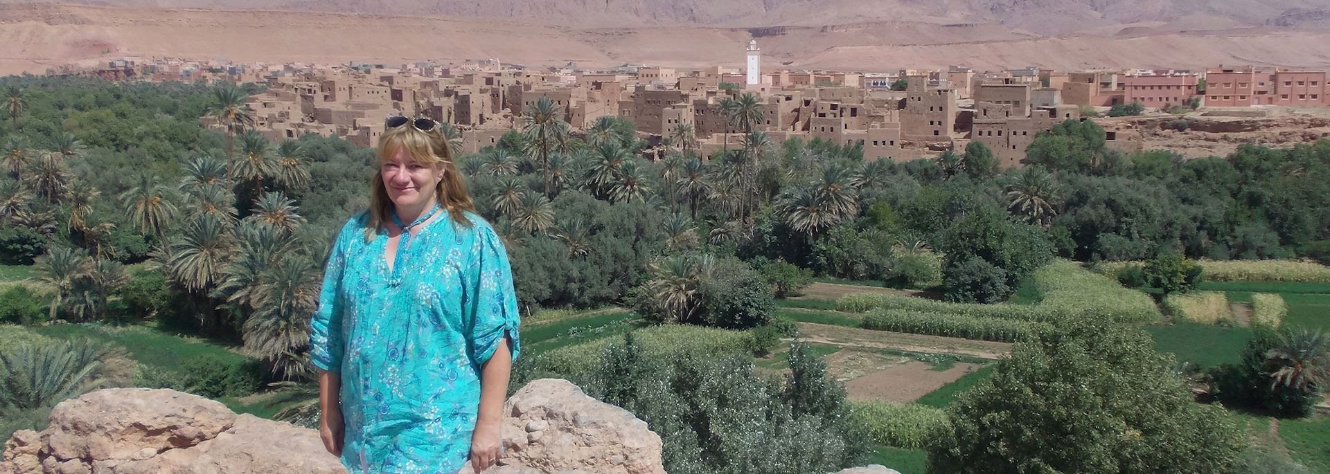 Brigitte visiting the ancient town of Ait Benhaddou, Morocco