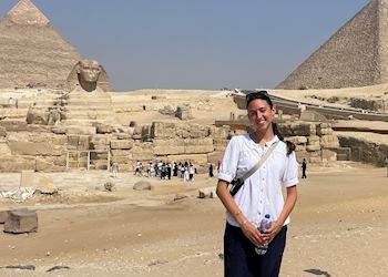 Harriett at the pyramids in Giza, Egypt