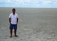 Alex at the salt pans of Etosha, Namibia