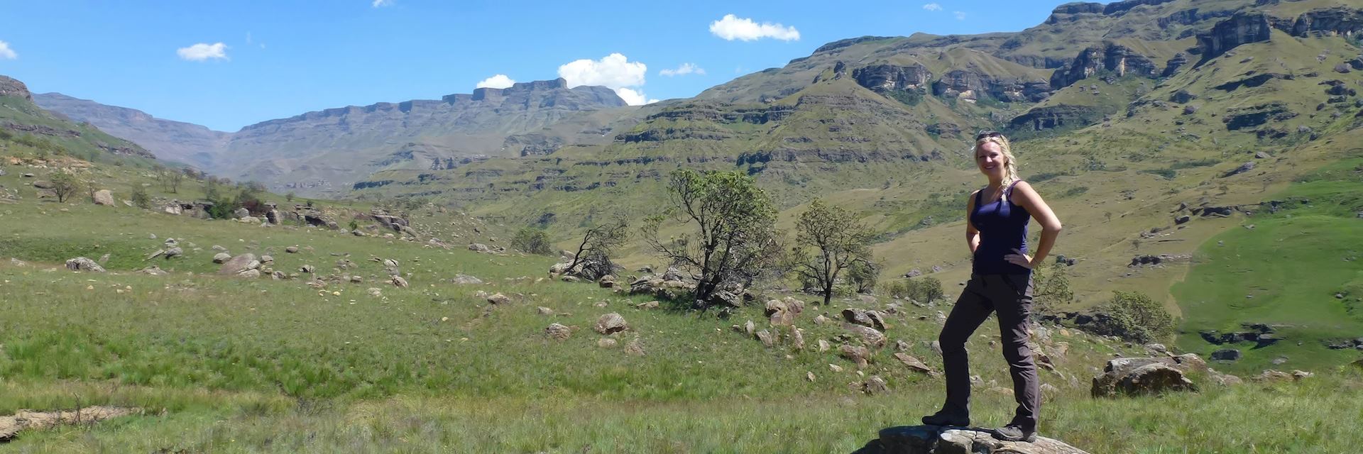 Anna hiking in the Drakensberg Mountains, South Africa