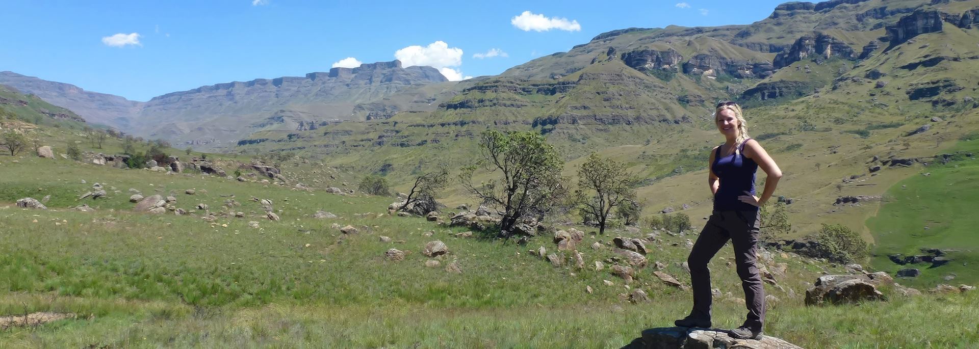 Anna hiking in the Drakensberg Mountains, South Africa