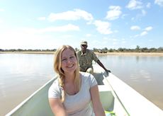 Anna on a boat trip on the Luangwa River in Zambia