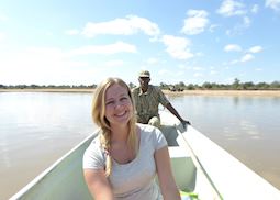 Anna on a boat trip on the Luangwa River in Zambia