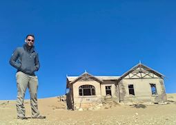 Anthony at the deserted ghost town of Kolmanskop, Namibia