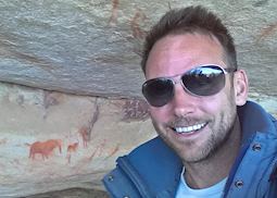 Anthony viewing San rock art at Bushman's Kloof in the Cederberg Mountains, South Africa