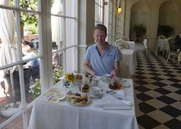 Chris enjoying high tea at The Mount Nelson, Cape Town