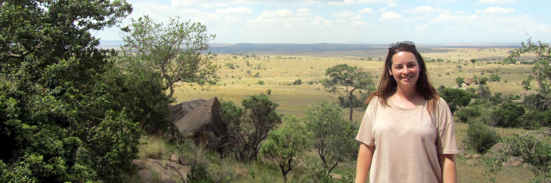 Erin on safari in the Serengeti, Tanzania