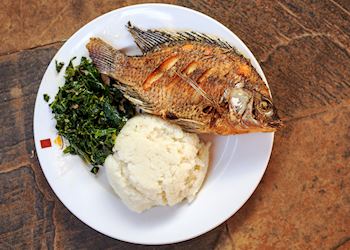 Ugali with fish and greens