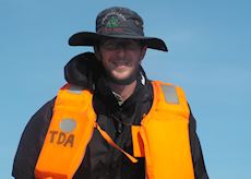 James getting ready for a boat trip in Botswana