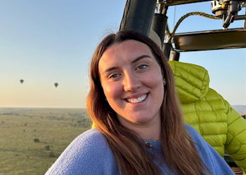 Kathryn on a hot-air balloon ride in the Serengeti, Tanzania