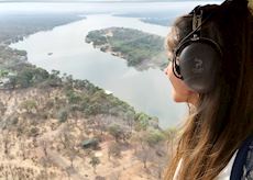 Louise on a helicopter flight over Victoria Falls, Zambia