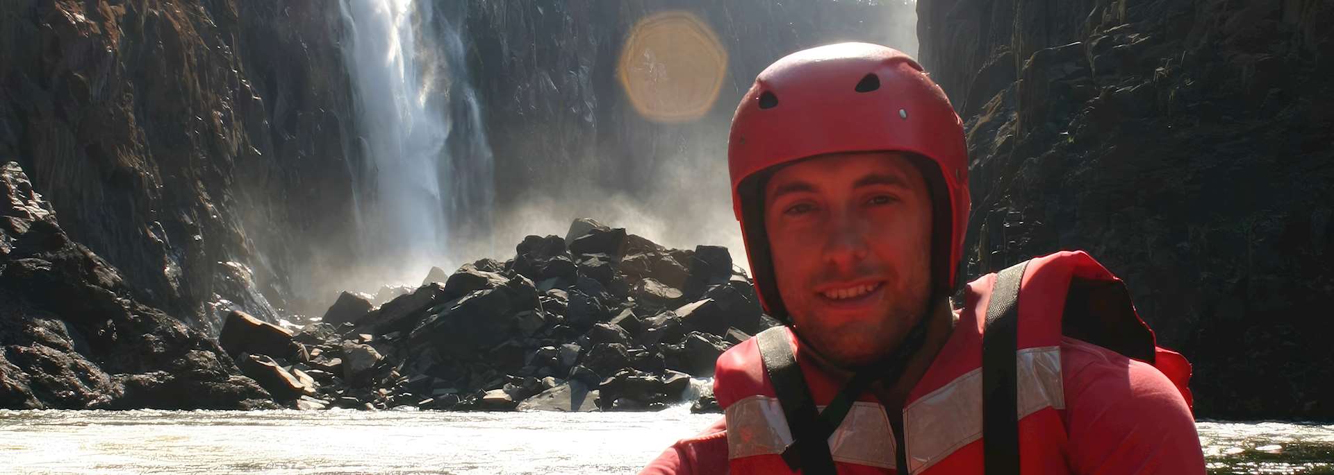 Russell at the foot of Victoria Falls, Zambia