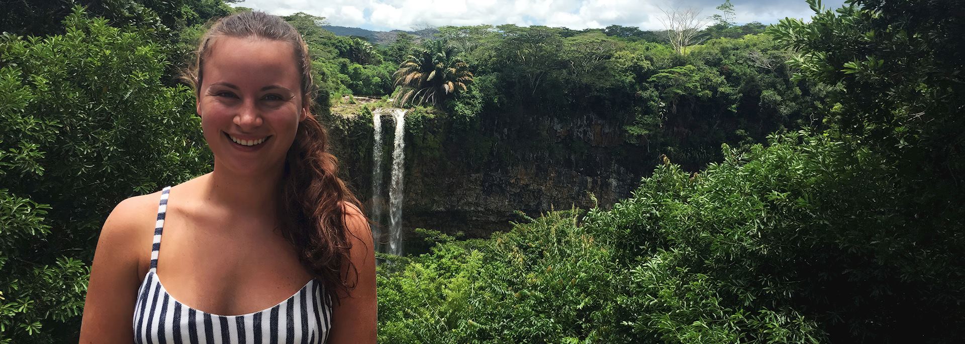 Sarah at Chameral Waterfall, Mauritius