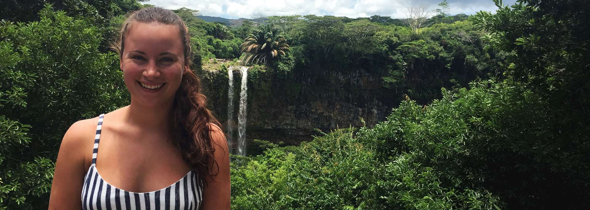 Sarah at Chameral Waterfall, Mauritius