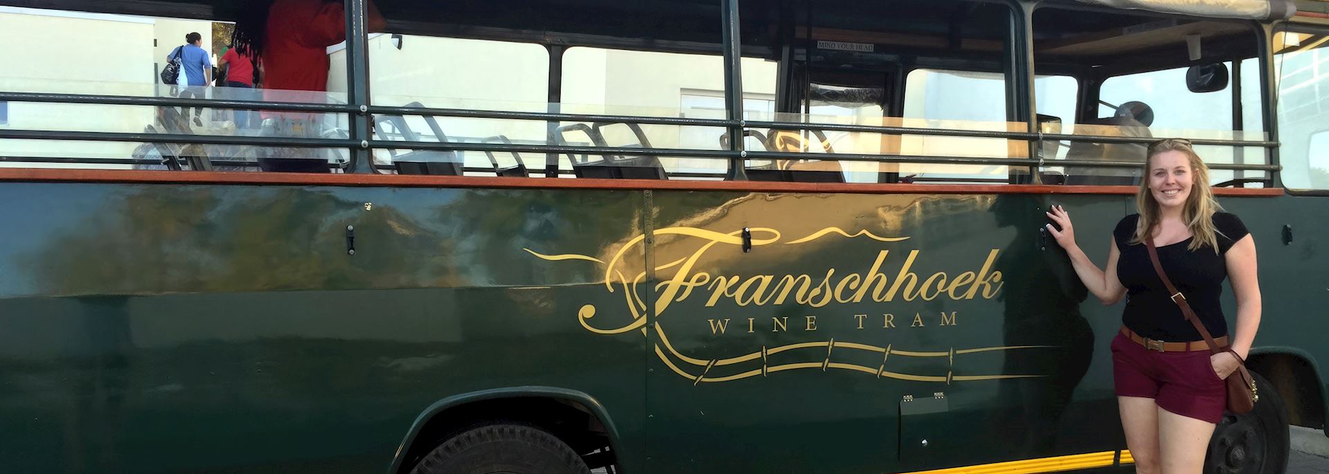 Sophie enjoying the Franschhoek Wine Tram tour, South Africa