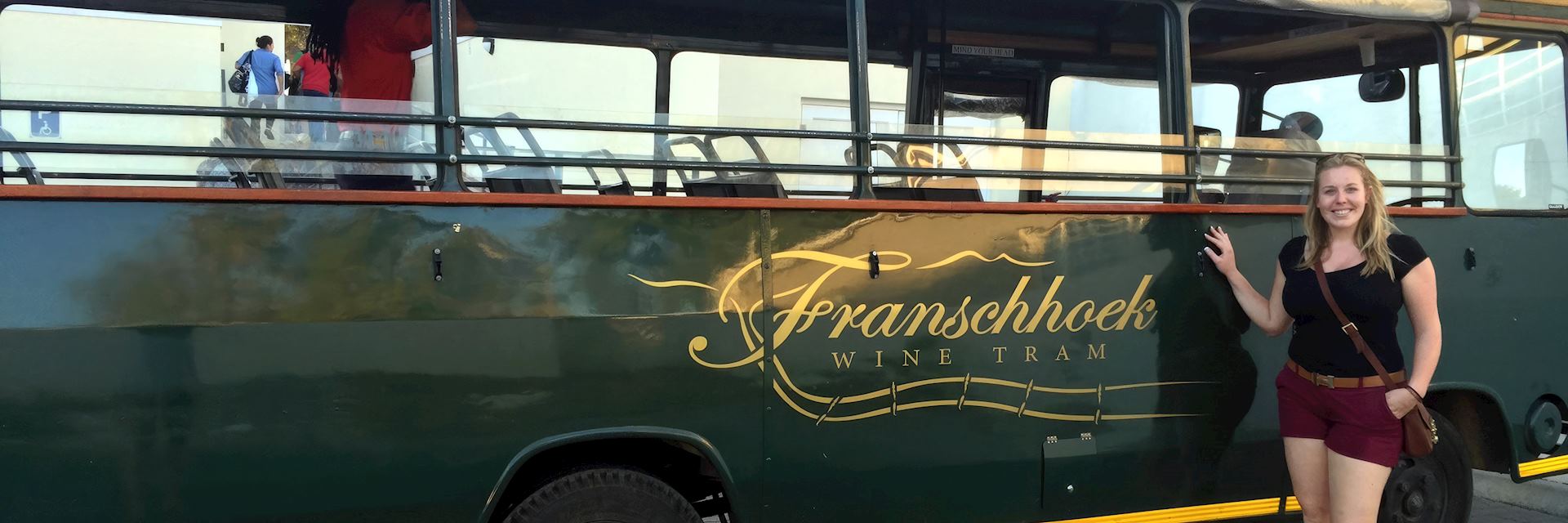 Sophie enjoying the Fanschhoek Wine Tram tour, South Africa