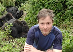 Toby seeing the gorillas in Volcanoes National Park, Rwanda