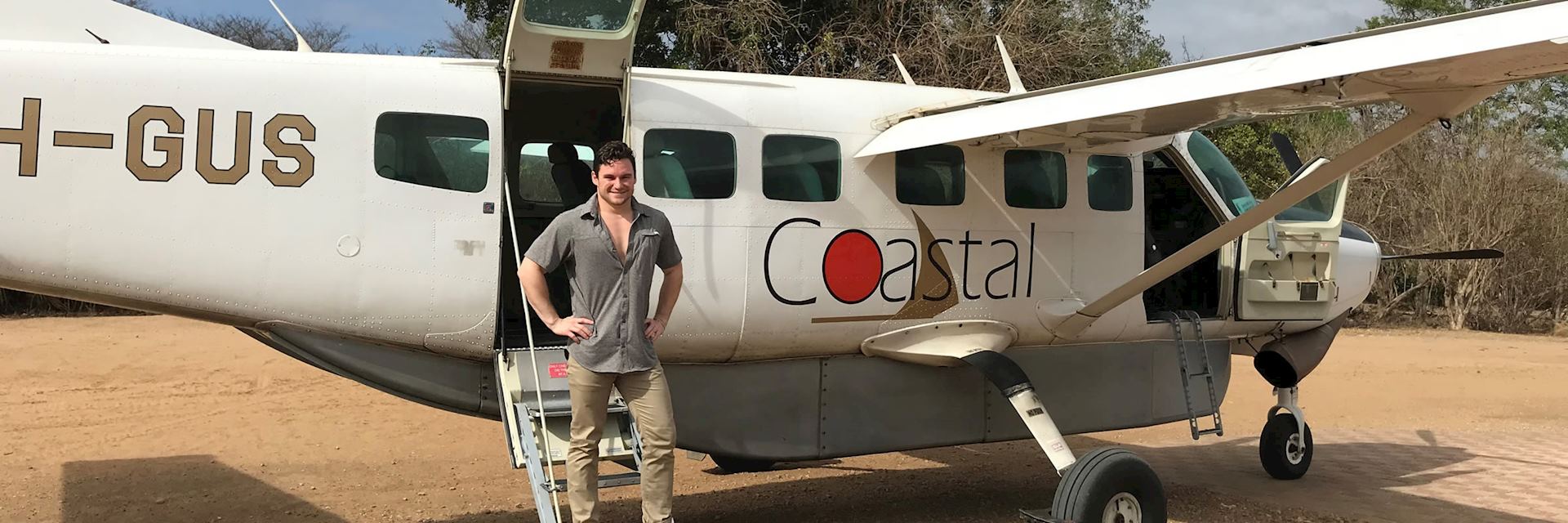 Tom preparing for an internal flight, Tanzania