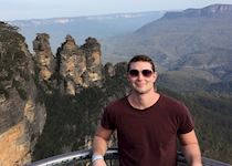 Colton in front of the Three Sisters, Blue Mountains, Australia