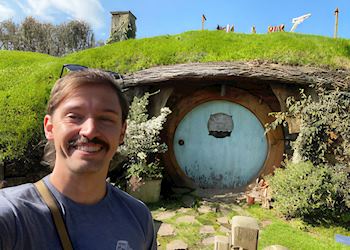 Connor visiting Hobbiton, New Zealand