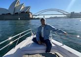 Sam cruising Sydney Harbour, Australia
