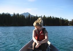 Anna canoeing on Beauvert Lake, Canada