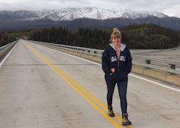 Anna walking along the Richardson highway, Alaska