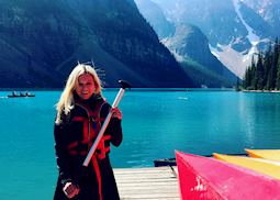 Georgie visiting Moraine Lake, Canada