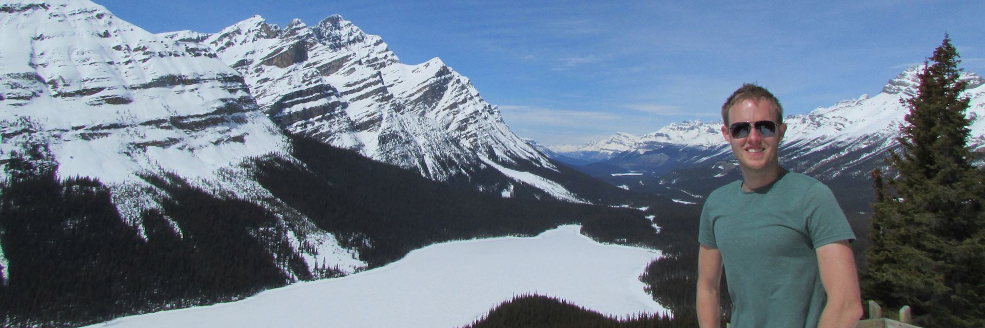 Mark enjoying the scenic viewpoint of Peyto Lake, Canada