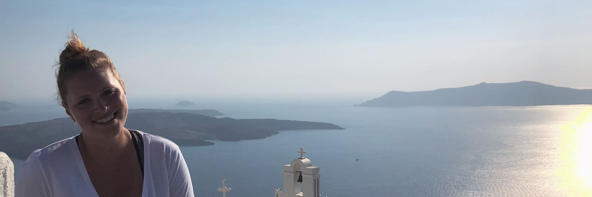 Abby on the rim of the Santorini caldera, Greece