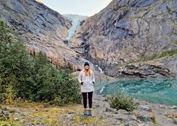 Aislyn hiking the Briksdal Glacier in Jostedalsbreen National Park, Norway