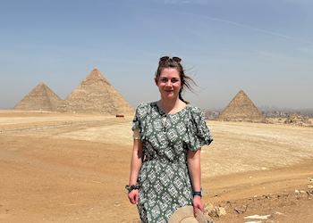 Becky visiting the pyramids at Giza, Egypt