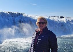 Cara at Faxafoss Waterfall, Golden Circle, Iceland