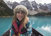 Grace canoeing on Moraine Lake