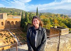 Riley at Alhambra Palace in Granada, Spain