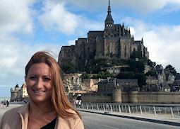 Samantha visiting Mont-Saint-Michel, France