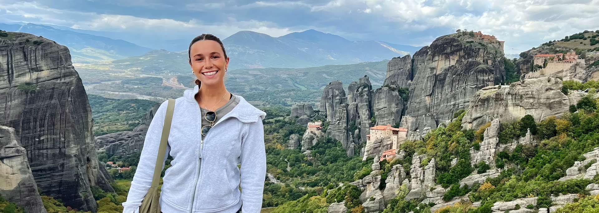 Tess hiking in Meteora, Greece