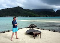 Annabel waiting for Mount Otemanu to reveal itself, French Polynesia
