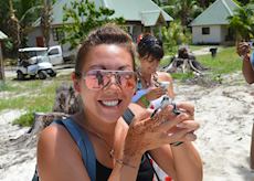 Hannah visiting a turtle conservation programme on Denis Island, Seychelles
