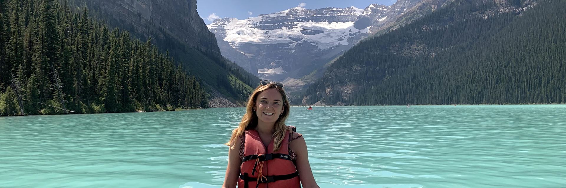 Hollie canoeing on Lake Louise, Alberta