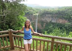 Kate at the Chamarel Waterfalls, Mauritius